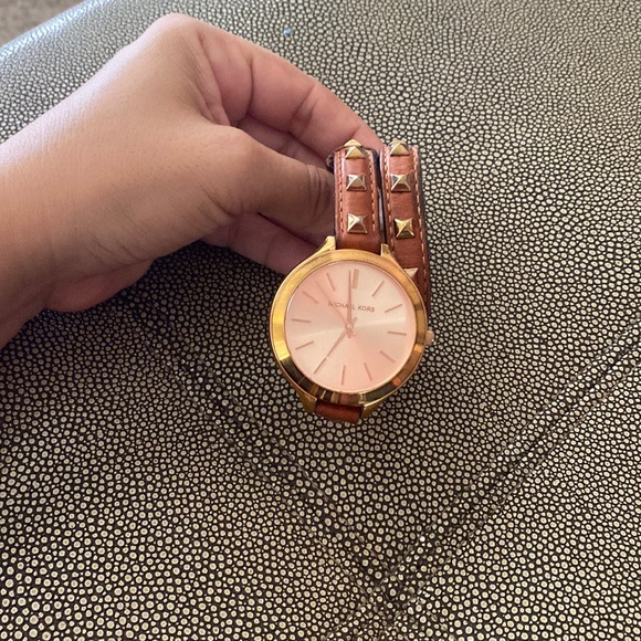 Michael Kors | Genuine Leather Studded Double-Wrap Watch - Picture 3 of 10